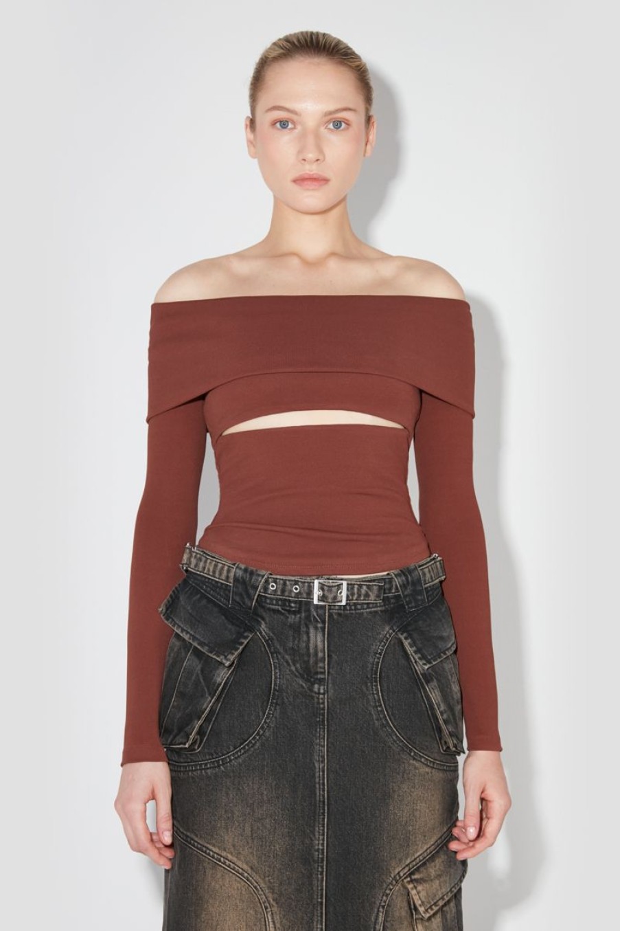 MISBHV Elena Off Shoulder Longsleeve Brown Hot