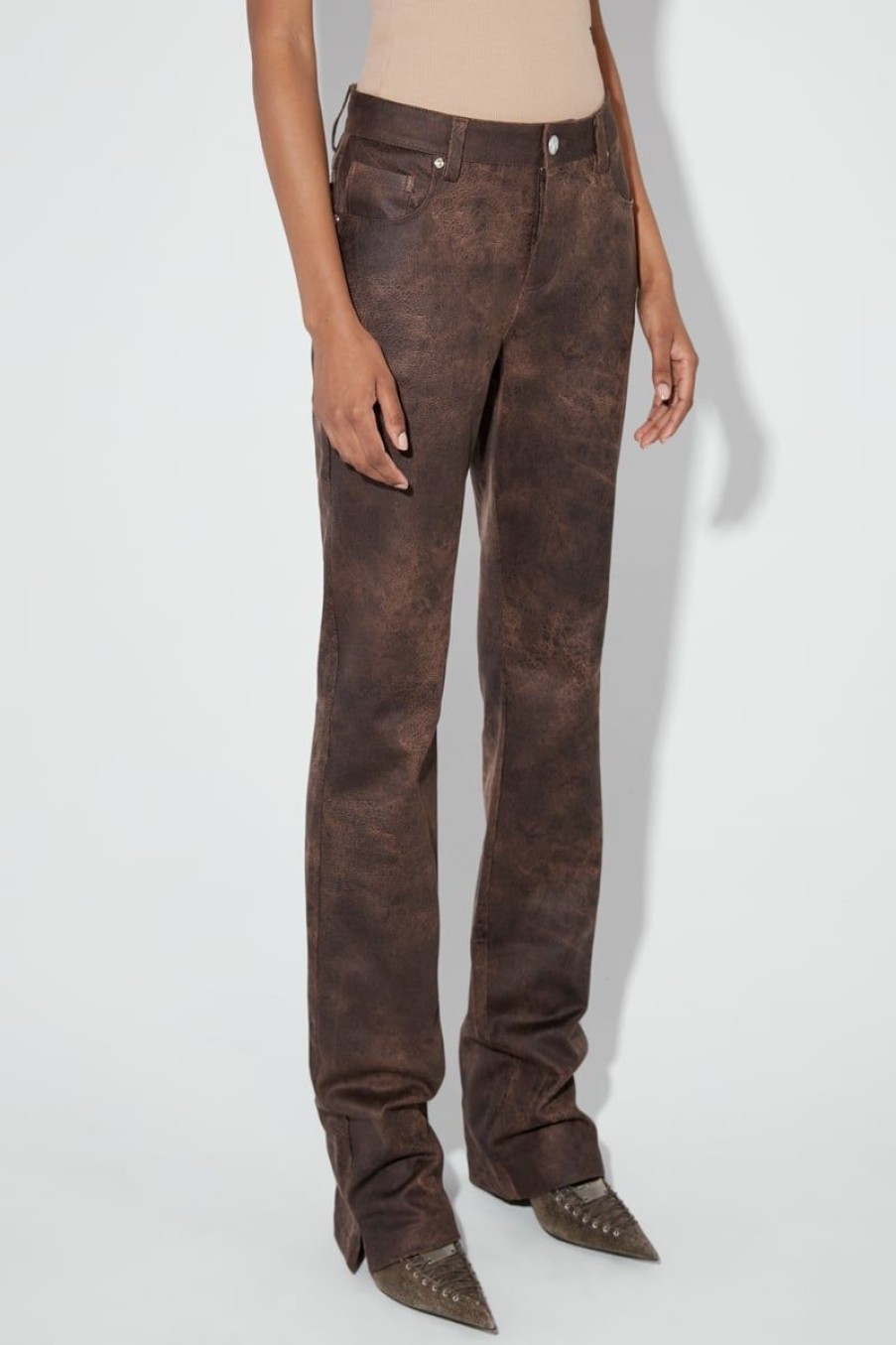 MISBHV Cracked Faux Leathers Trousers Brown Clearance