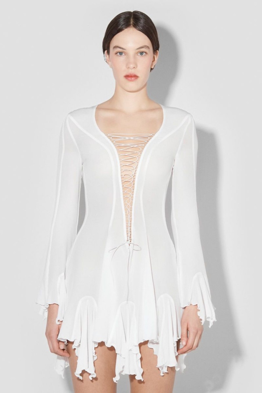 MISBHV Laced Chiffon Mini Dress Off White Clearance