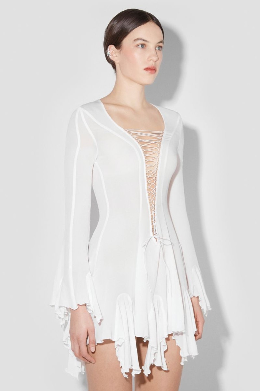 MISBHV Laced Chiffon Mini Dress Off White Clearance