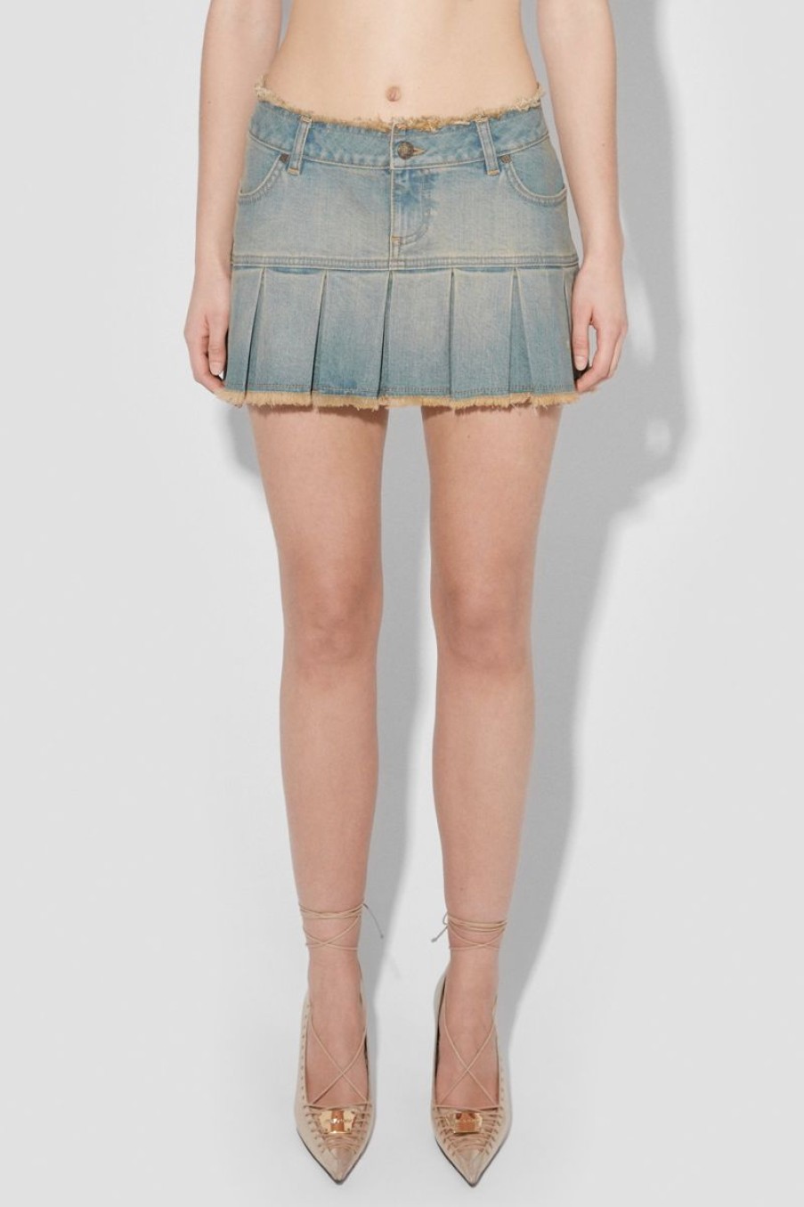 MISBHV Sunset Wash Denim Pleated Skirt Blue Online