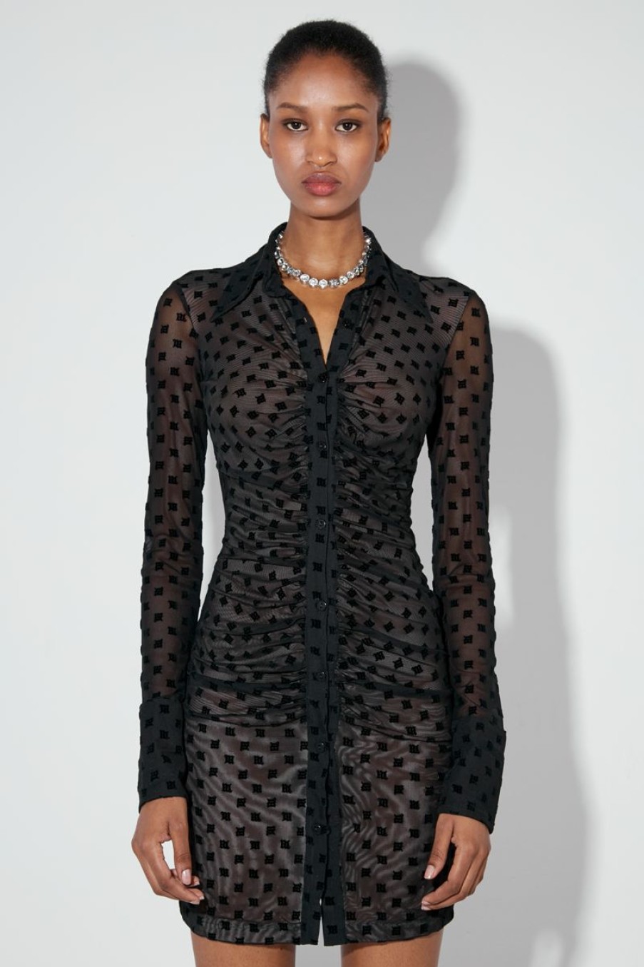 MISBHV Mesh Monogram Shirt Dress Black New