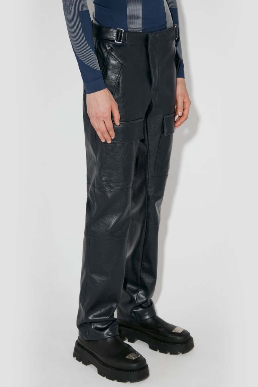 MISBHV Moto Faux Leather Trousers Midnight Blue New