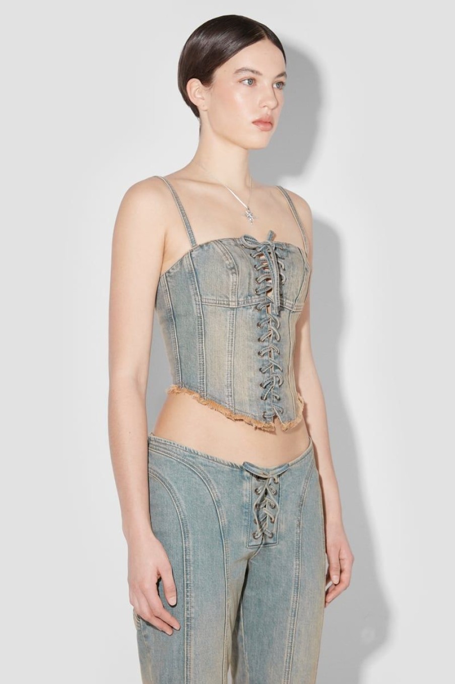 MISBHV Sunset Wash Lara Laced Denim Corset Blue New