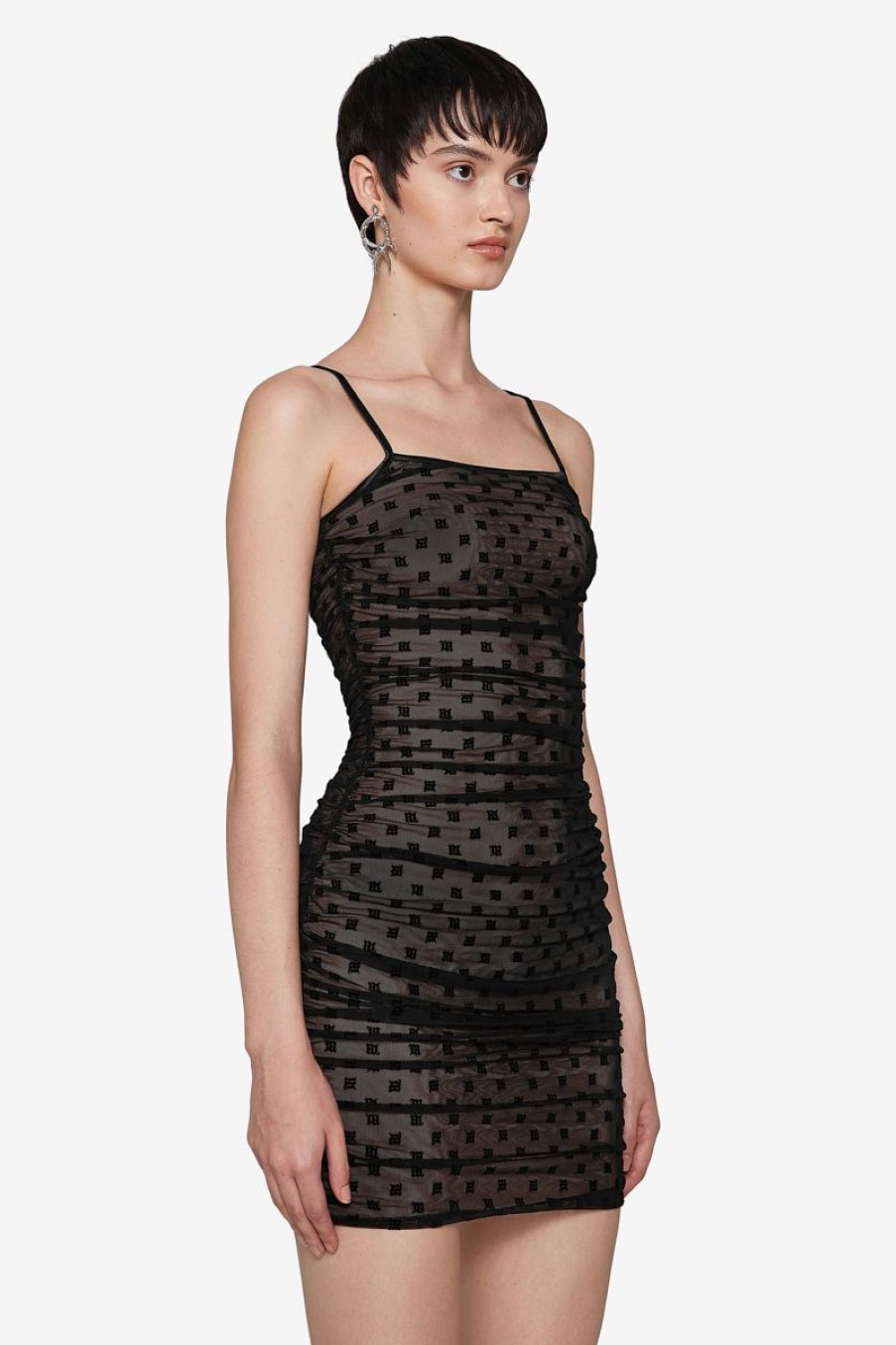 MISBHV Mesh Monogram Draped Mini Dress Black Clearance