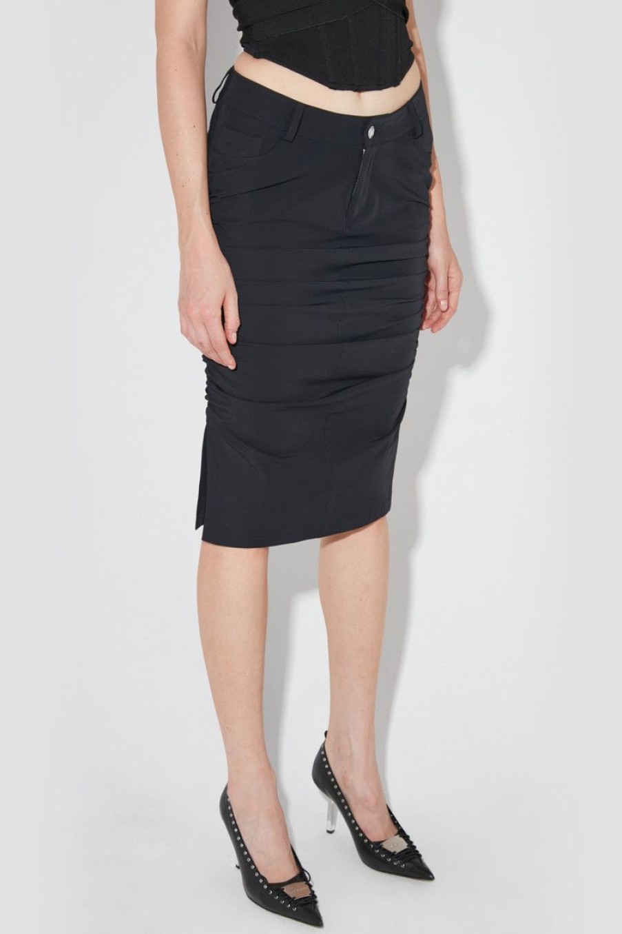 MISBHV Lara Ruched Midi Skirt Black Wholesale