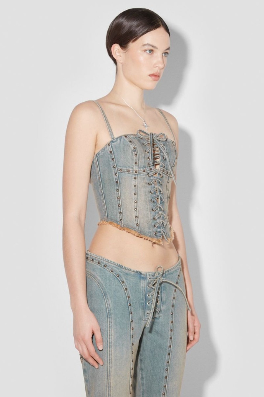 MISBHV Sunset Wash Lara Laced Studded Denim Corset Blue Hot