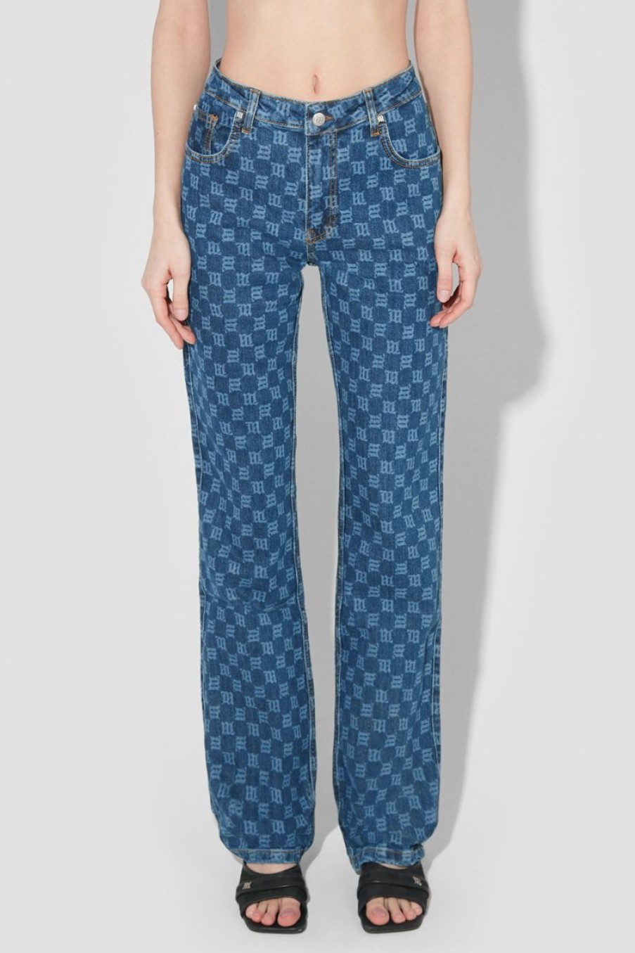 MISBHV Signature Monogram Denim High Waisted Trousers Clearance