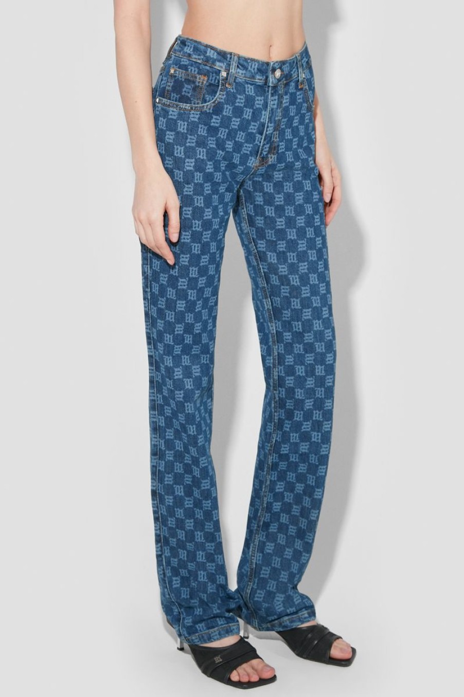 MISBHV Signature Monogram Denim High Waisted Trousers Clearance