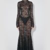 MISBHV Goth Long Textured Silk Dress Black New