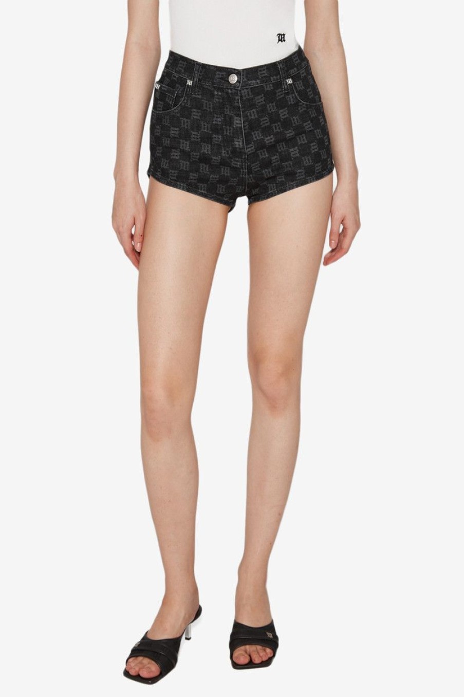 MISBHV Denim Monogram Mini Shorts Black Clearance