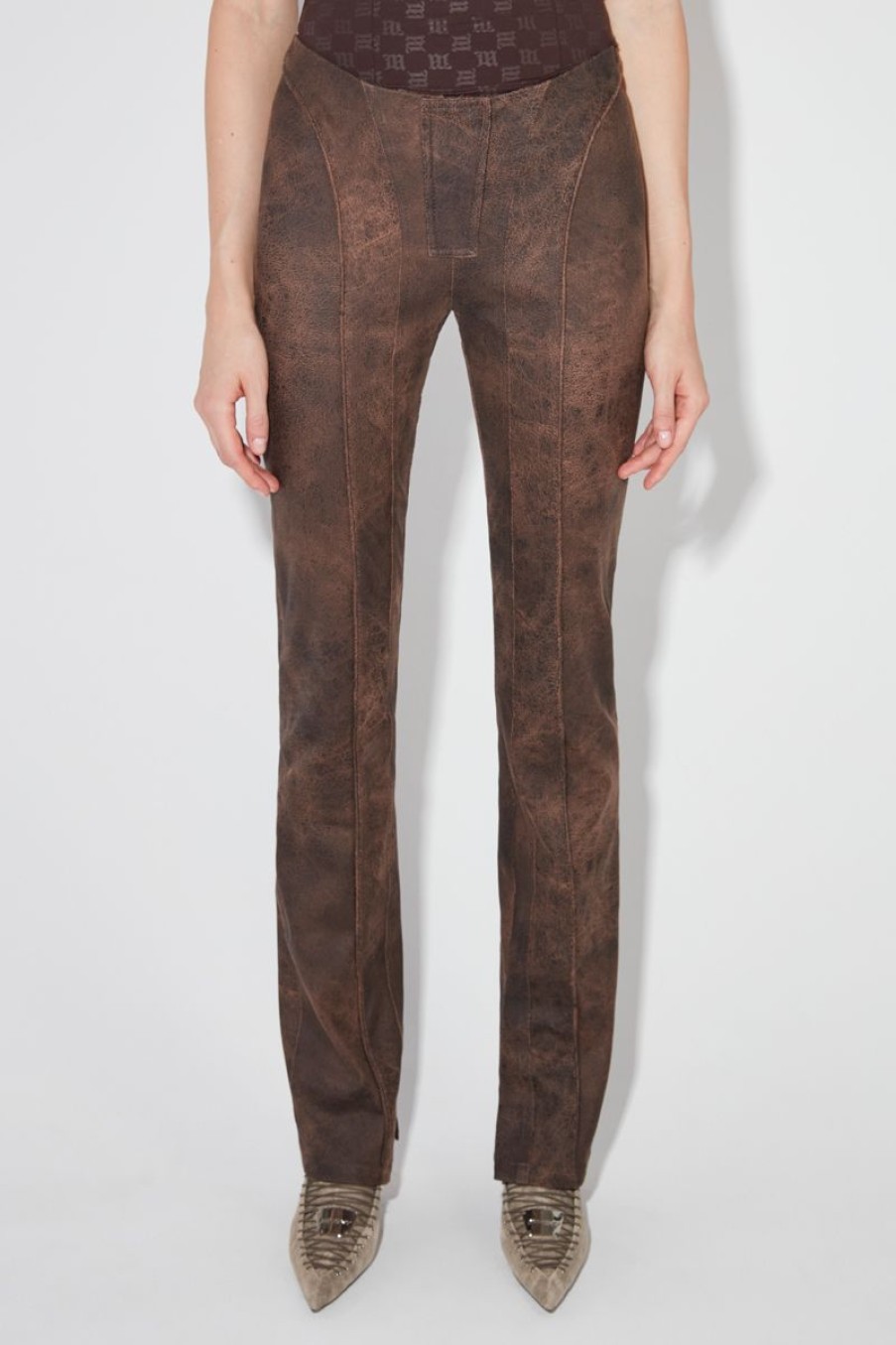 MISBHV Harley Cracked Faux Leather Trousers Brown Wholesale