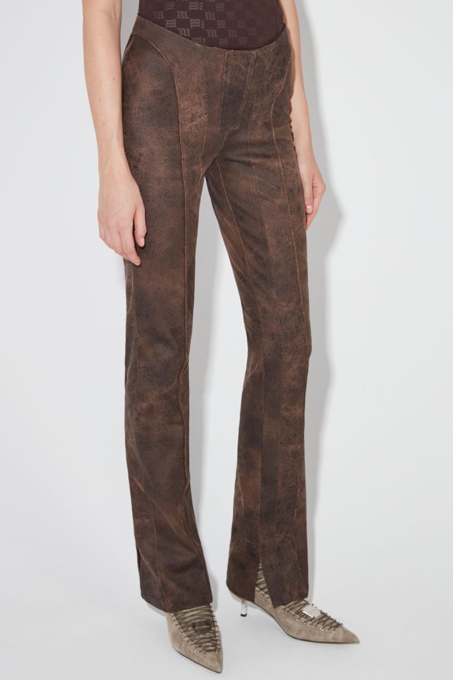 MISBHV Harley Cracked Faux Leather Trousers Brown Wholesale