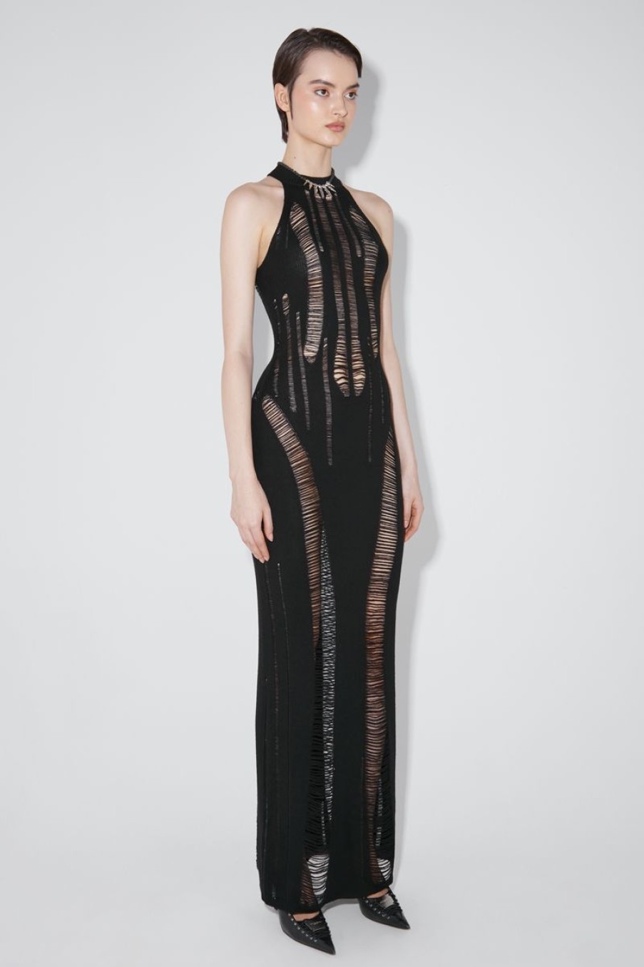 MISBHV Pinstripe Structure Cocoon Knitted Long Dress Black Clearance