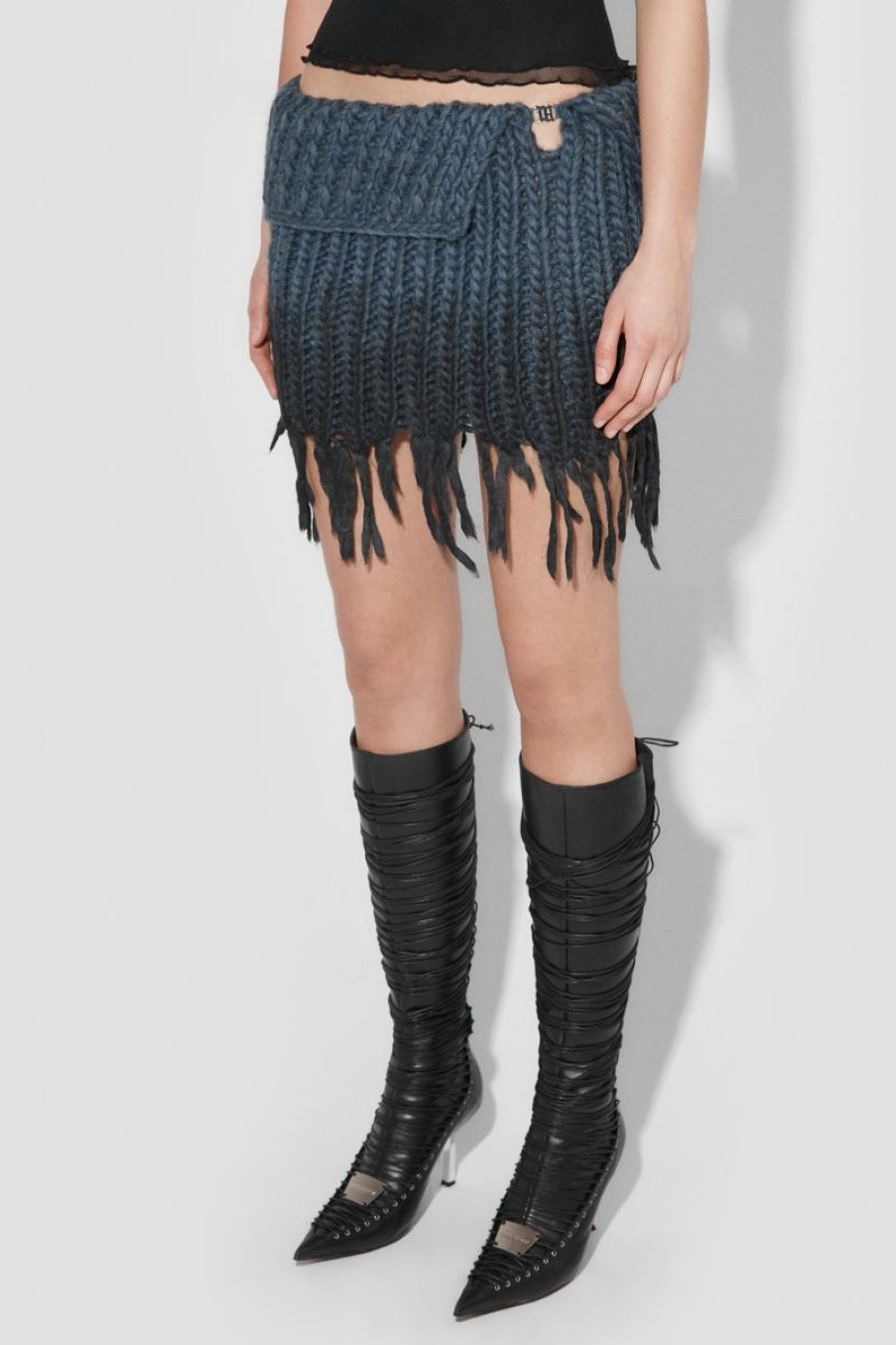 MISBHV Coated Bulky Knitted Mini Skirt Denim Blue Online