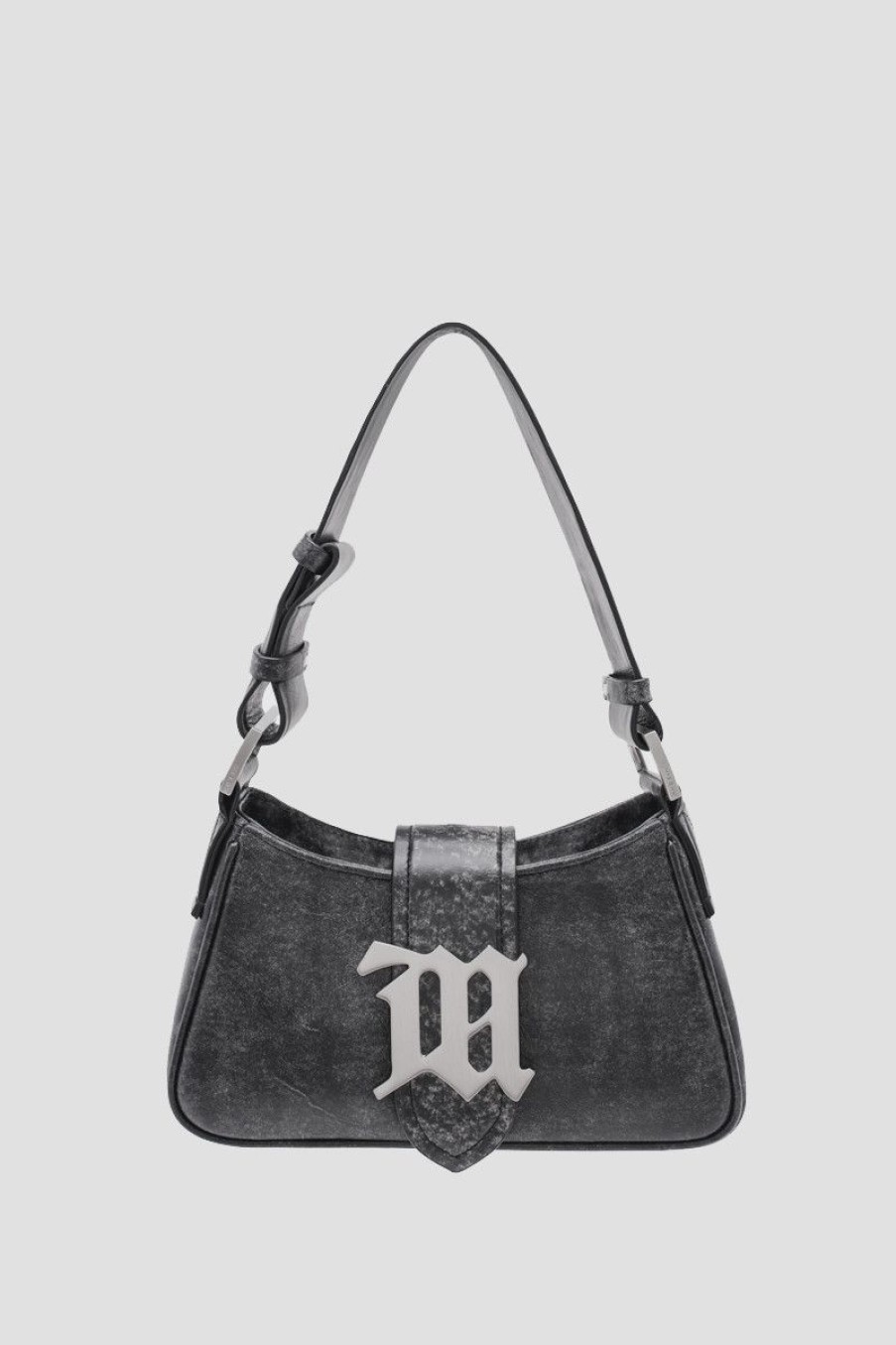 MISBHV Leather Shoulder Bag Small Washed Black Wholesale