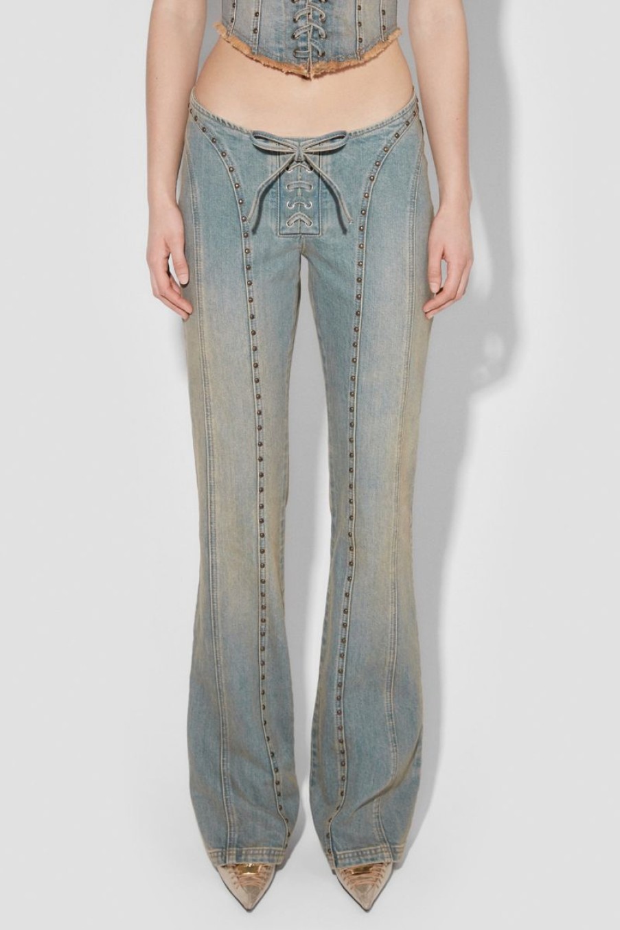 MISBHV Sunset Wash Lara Laced Denim Studded Trousers Blue Best