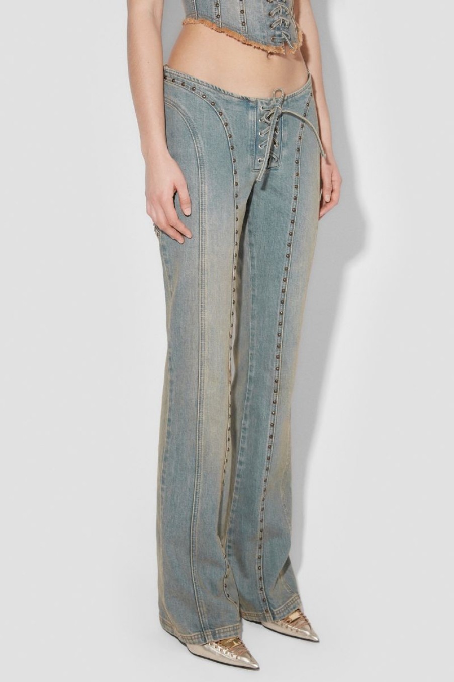 MISBHV Sunset Wash Lara Laced Denim Studded Trousers Blue Best