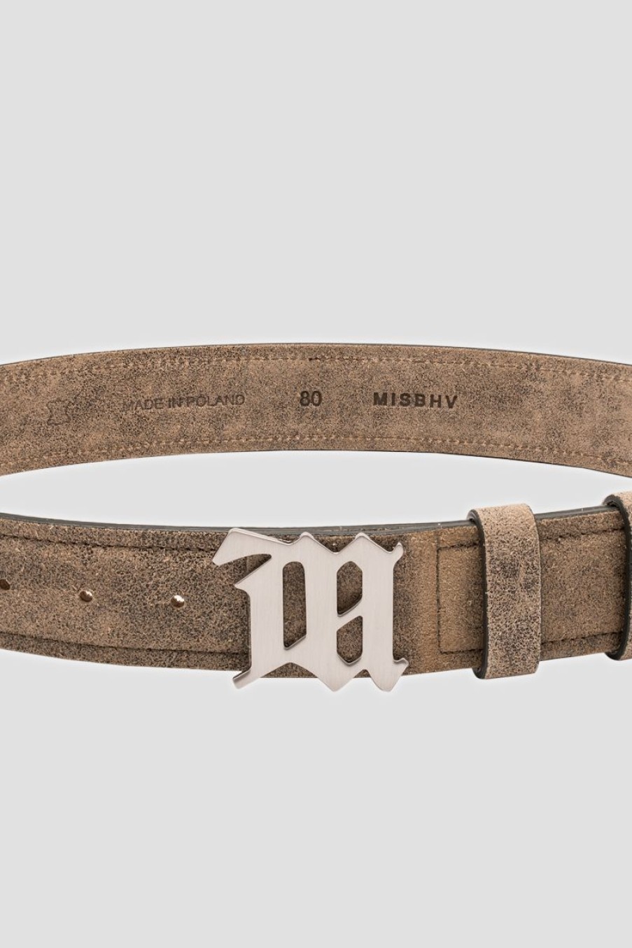 MISBHV Cracked Genuine Leather Belt Taupe Online