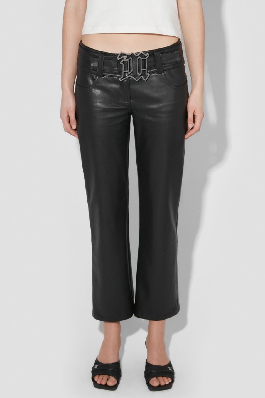 MISBHV Matte Faux Leather Low Rise Trousers Black Clearance