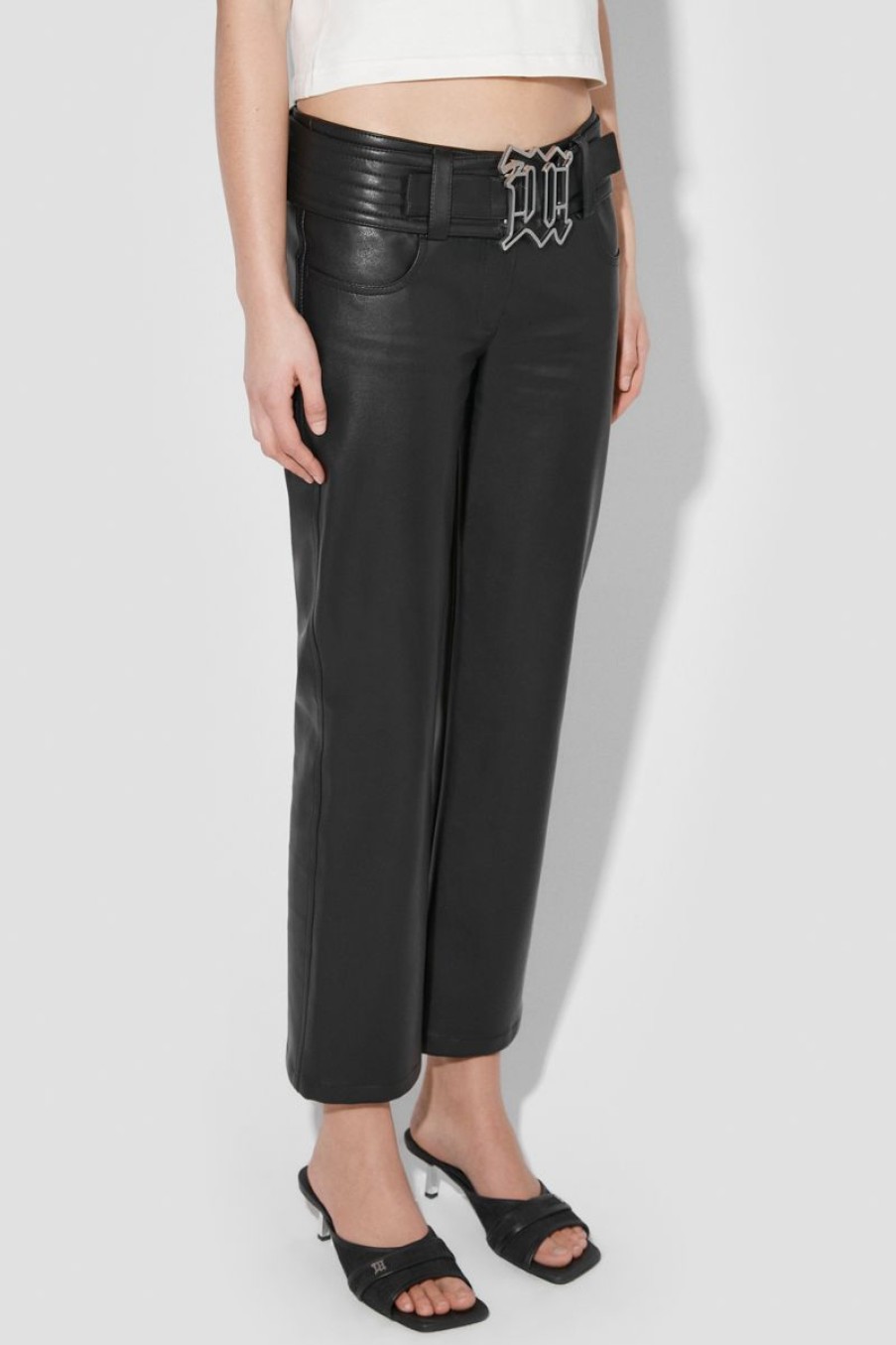 MISBHV Matte Faux Leather Low Rise Trousers Black Clearance