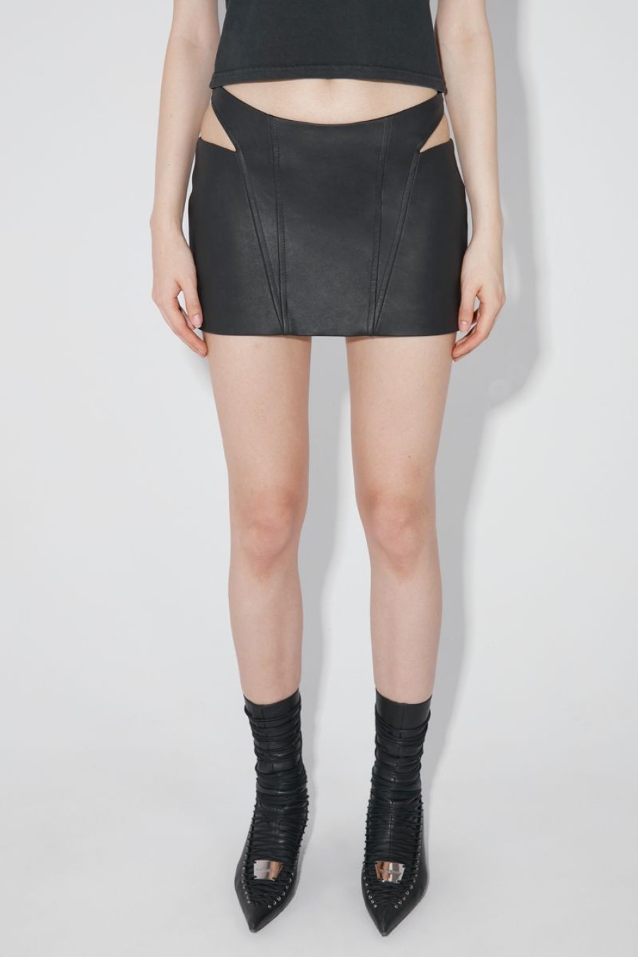 MISBHV Matte Faux Leather Cut Out Mini Skirt Black New