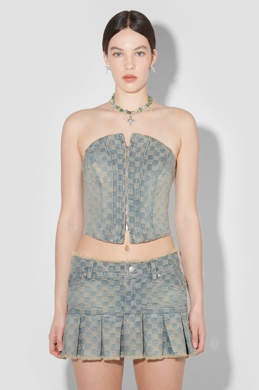 MISBHV Jacquard Denim Monogram Corset Blue Clearance