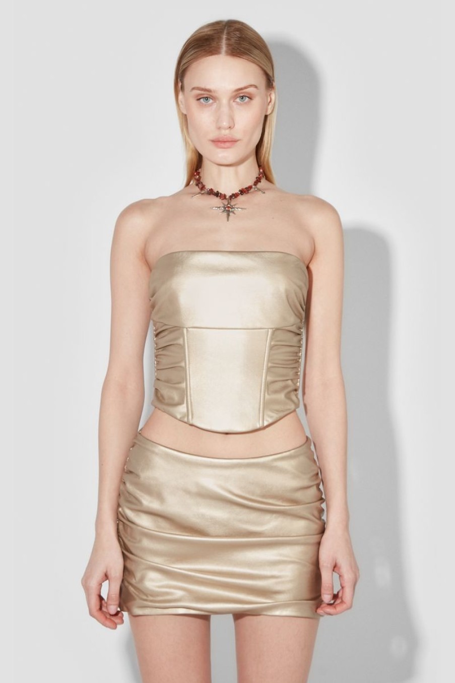 MISBHV Faux Leather Ruched Corset Gold Wholesale