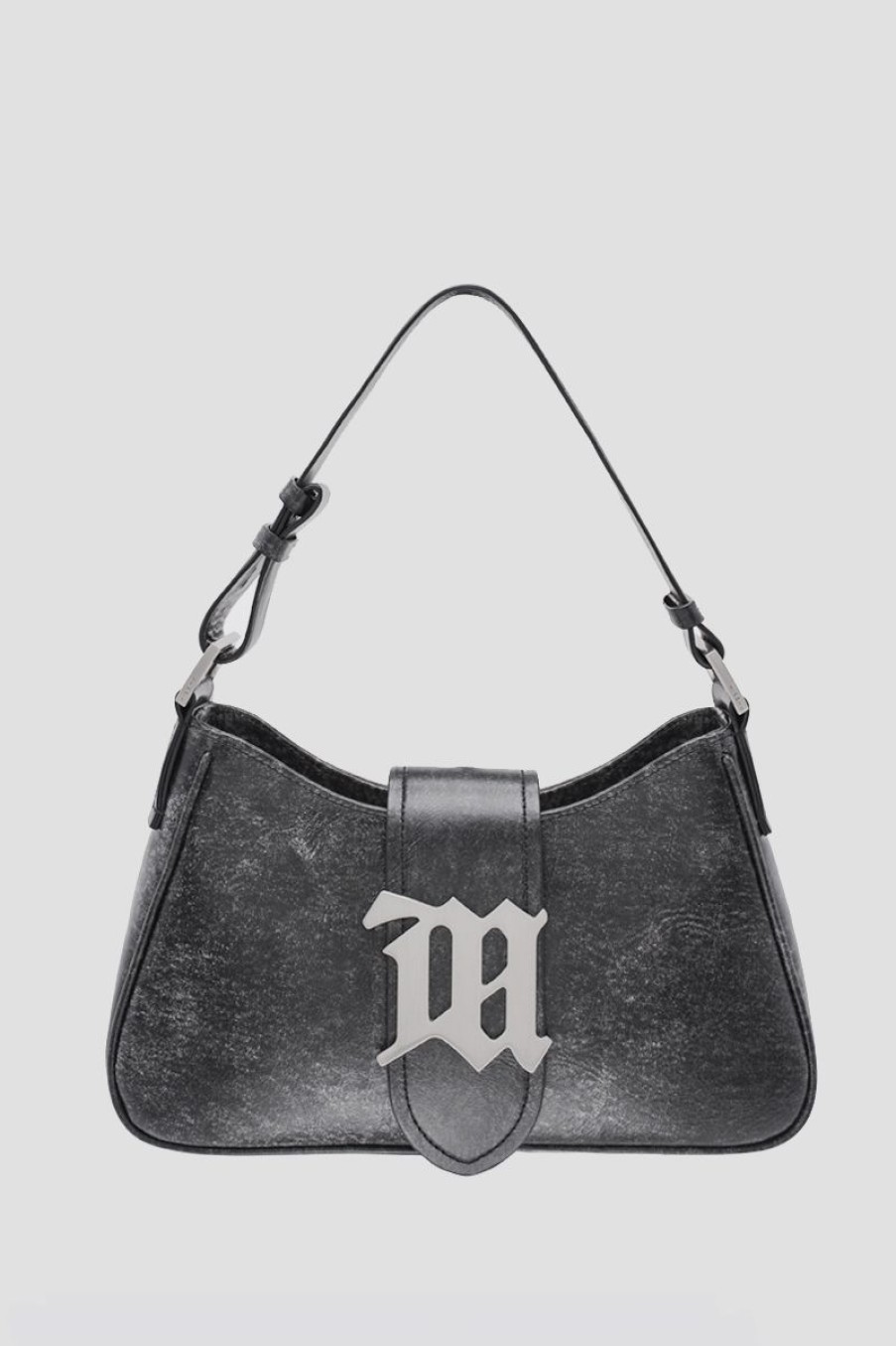 MISBHV Leather Shoulder Bag Medium Washed Black Online