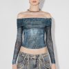 MISBHV Misbhv X Esther Yu Denim Or Not Mesh Off-Shoulder Blue Clearance