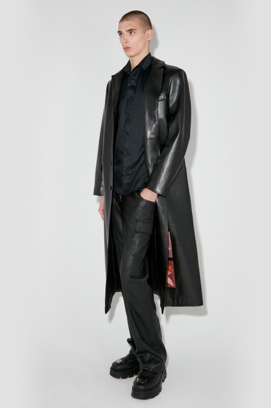 MISBHV Lily / Orchid / Robert Mapplethorpe Leather Coat Black Clearance