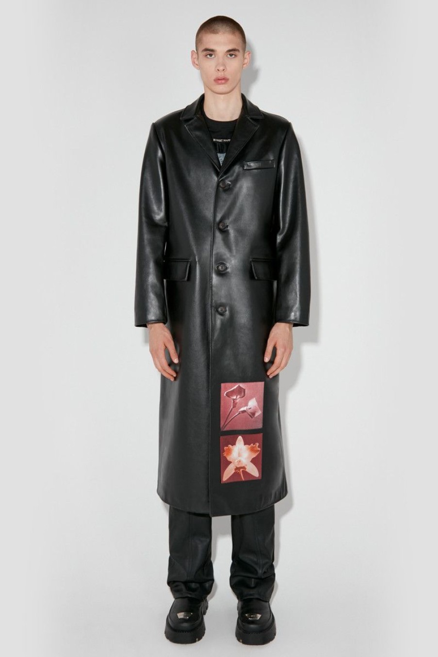 MISBHV Lily / Orchid / Robert Mapplethorpe Leather Coat Black Clearance