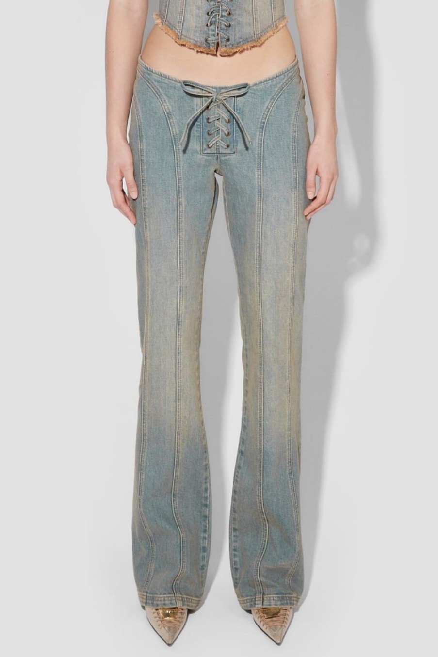 MISBHV Sunset Wash Lara Laced Denim Trousers Blue Wholesale