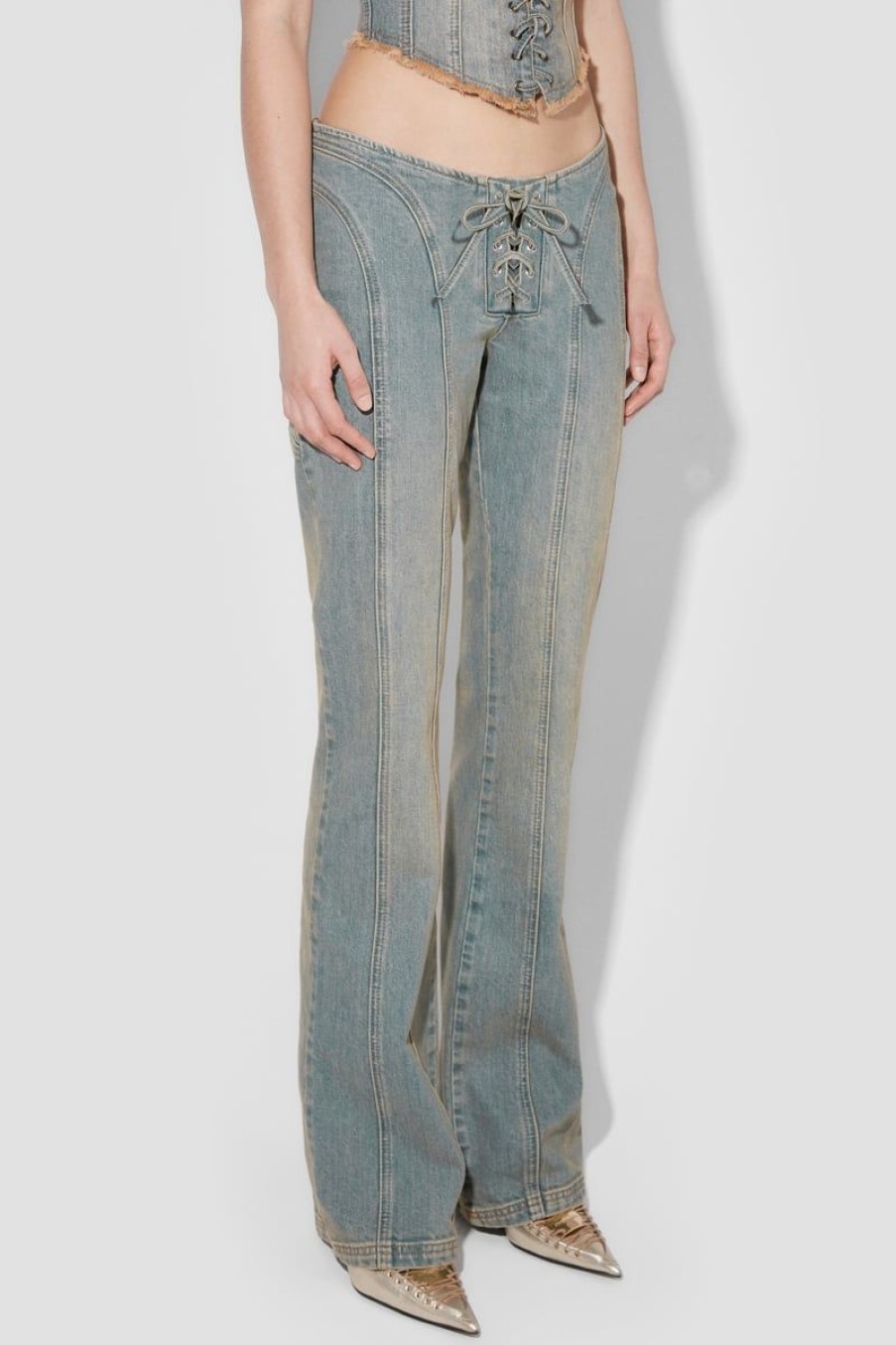 MISBHV Sunset Wash Lara Laced Denim Trousers Blue Wholesale