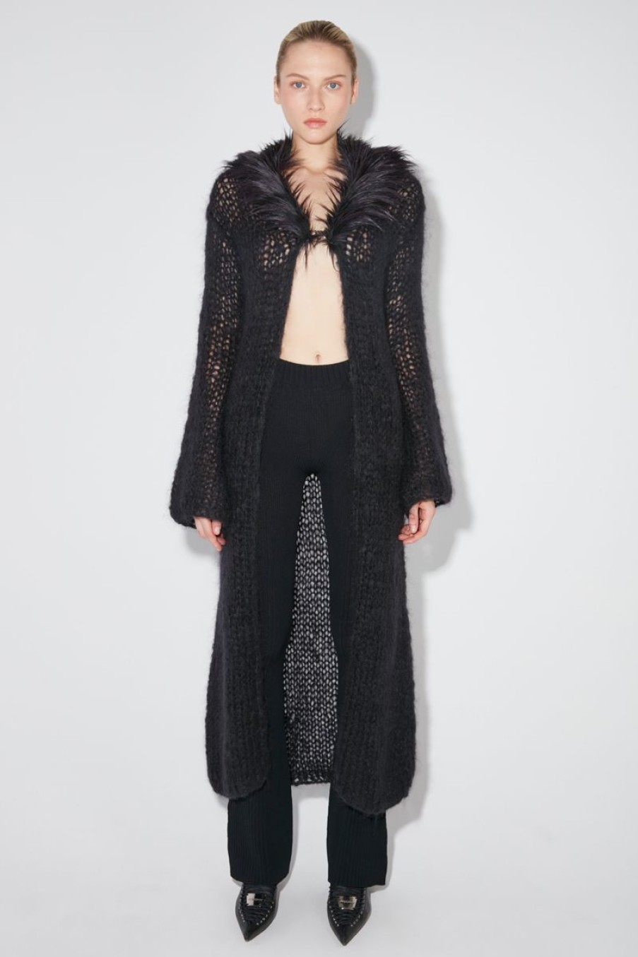 MISBHV Knitted Elongated Cardigan With Fur Black Wholesale