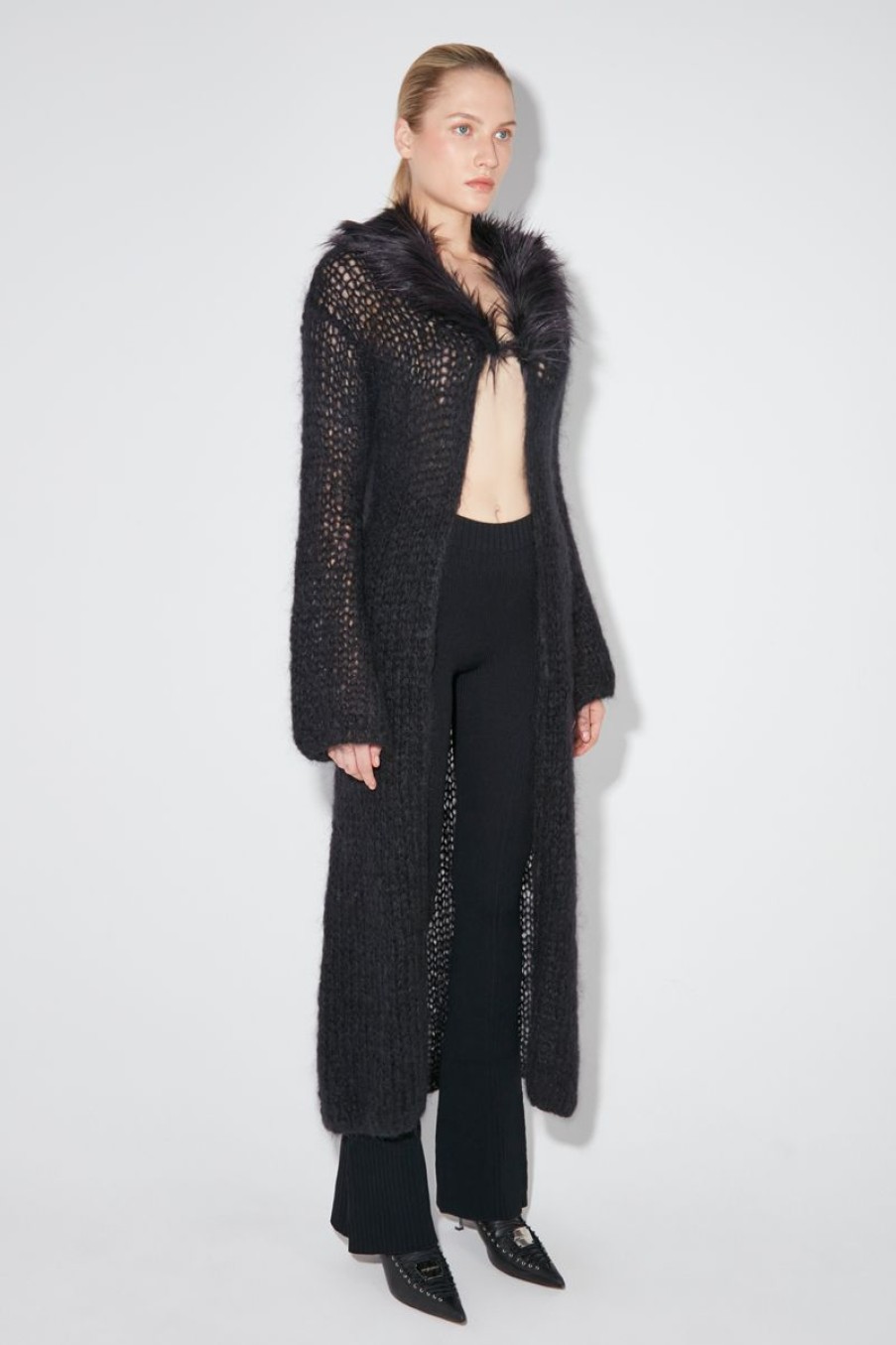 MISBHV Knitted Elongated Cardigan With Fur Black Wholesale