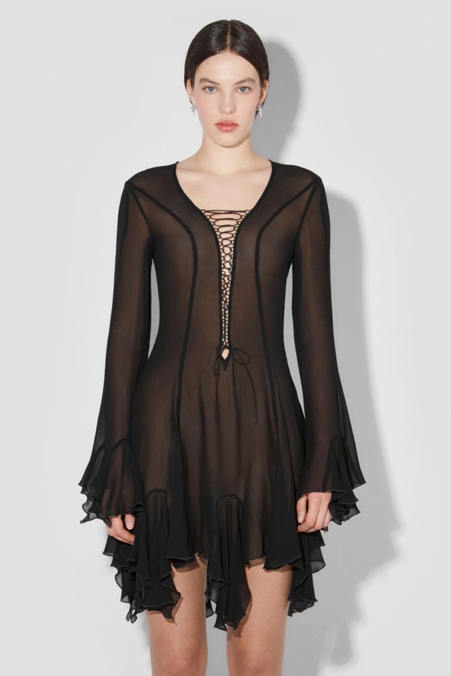 MISBHV Laced Chiffon Mini Dress Black Clearance