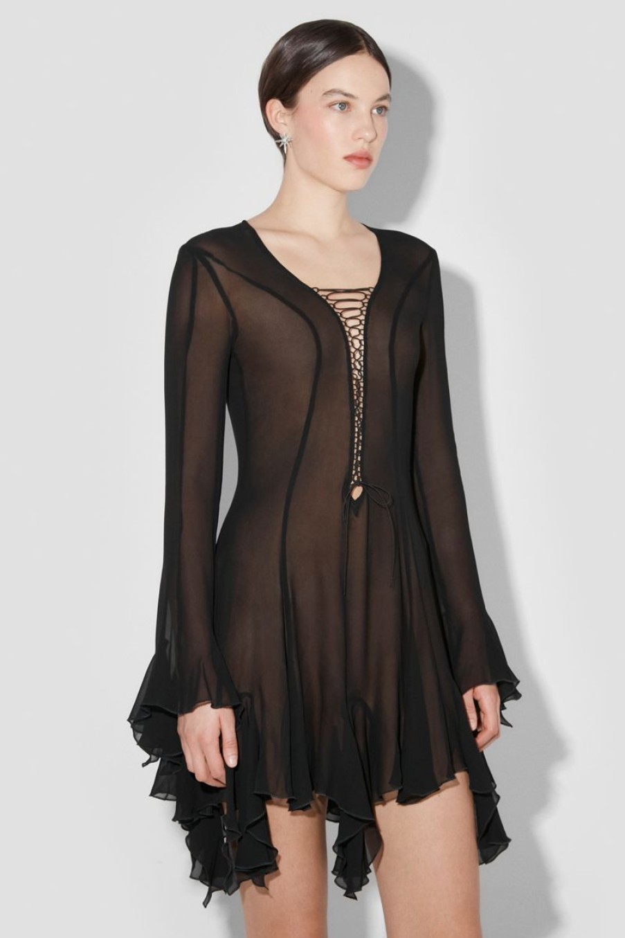 MISBHV Laced Chiffon Mini Dress Black Clearance