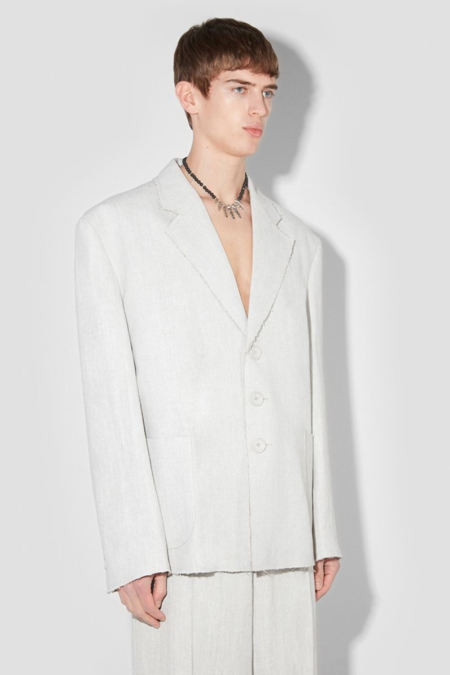 MISBHV Washed Linen Oversized Blazer Off White New