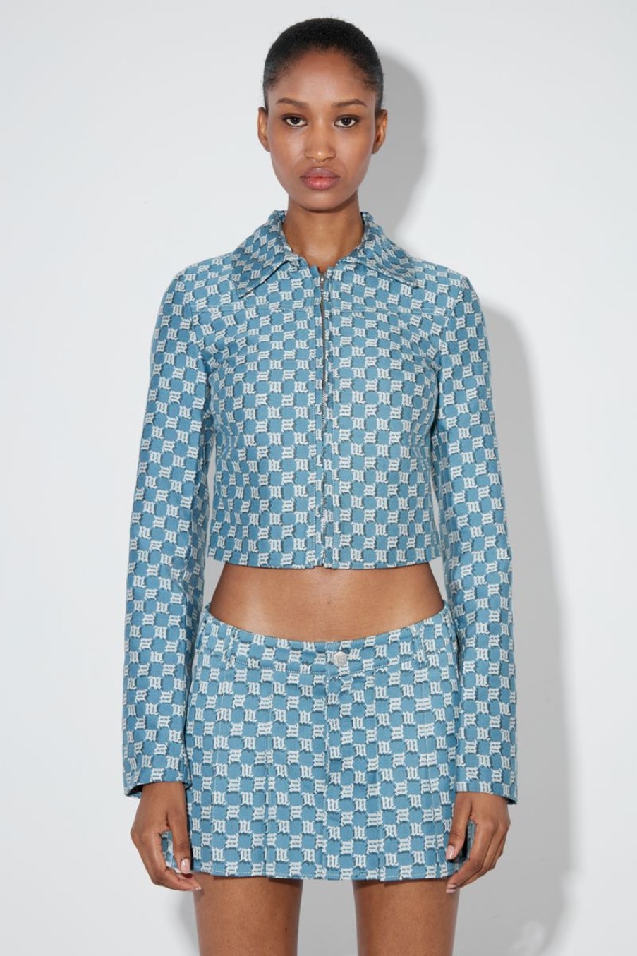 MISBHV Jacquard Canvas Monogram Cropped Jacket Blue Online