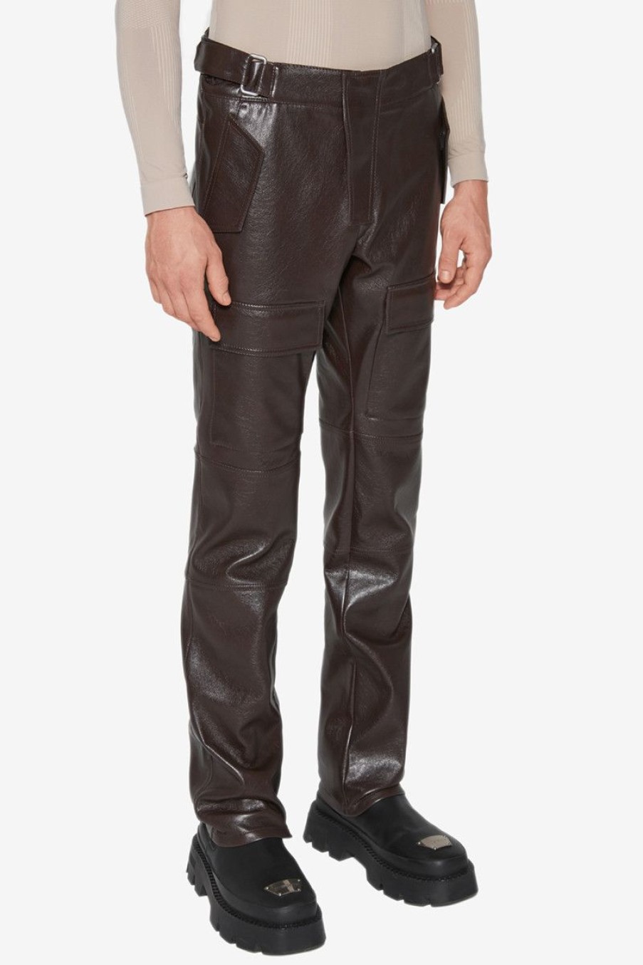 MISBHV Vegan Leather Moto Trousers Brown Clearance