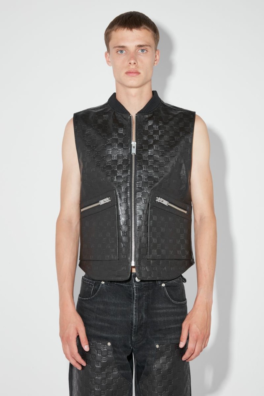 MISBHV Leather Monogram Embossed Vest Black Best