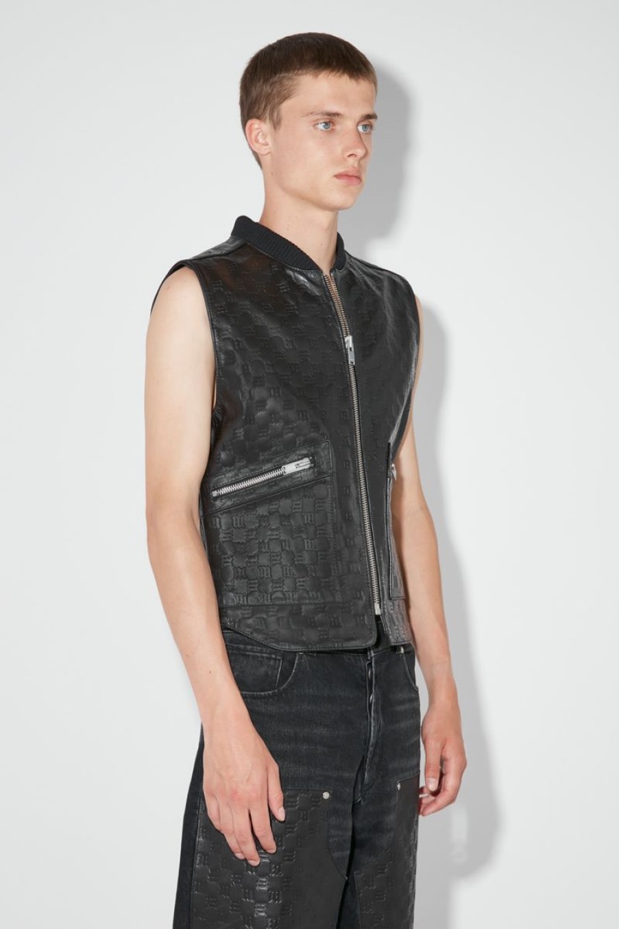 MISBHV Leather Monogram Embossed Vest Black Best