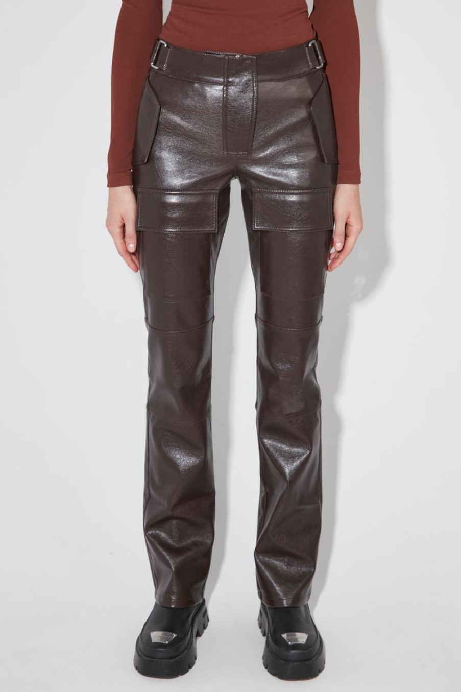 MISBHV Faux Leather Moto Trousers Brown New