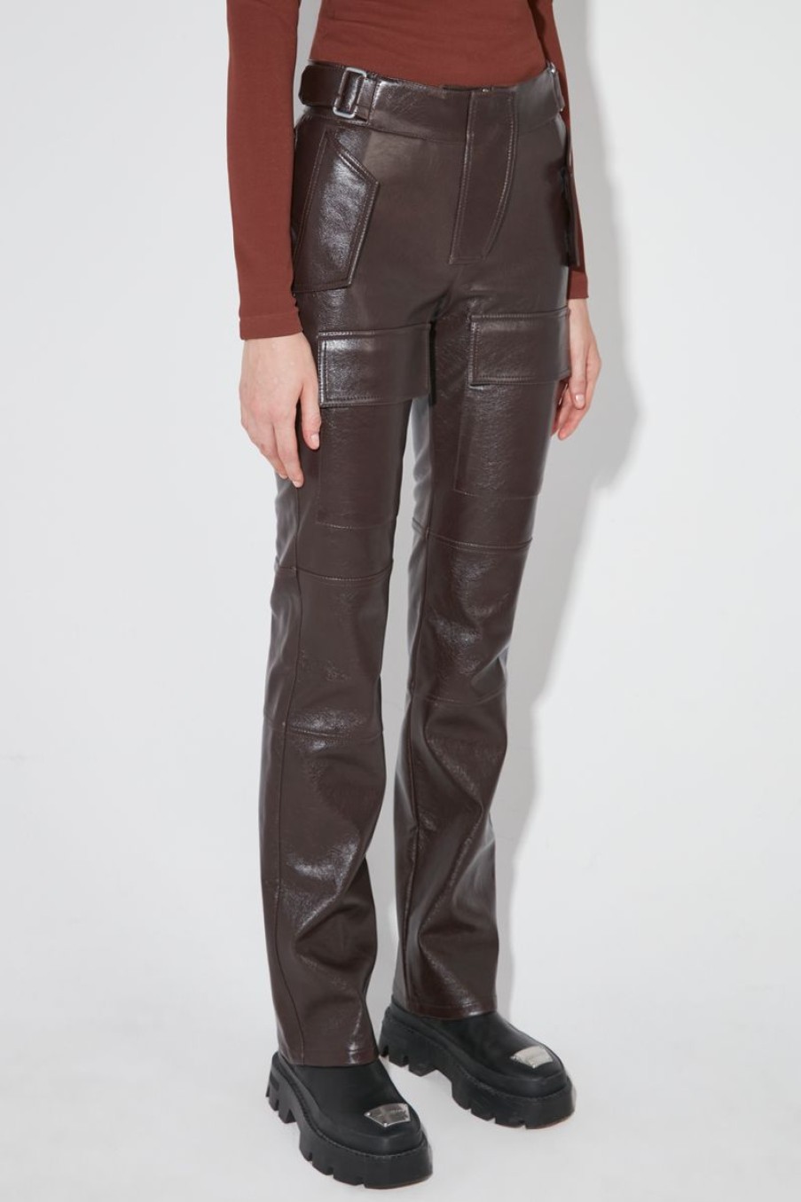 MISBHV Faux Leather Moto Trousers Brown New