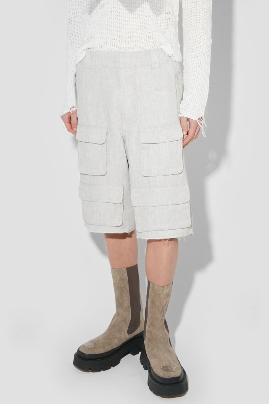 MISBHV Washed Linen Cargo Shorts Off White Hot