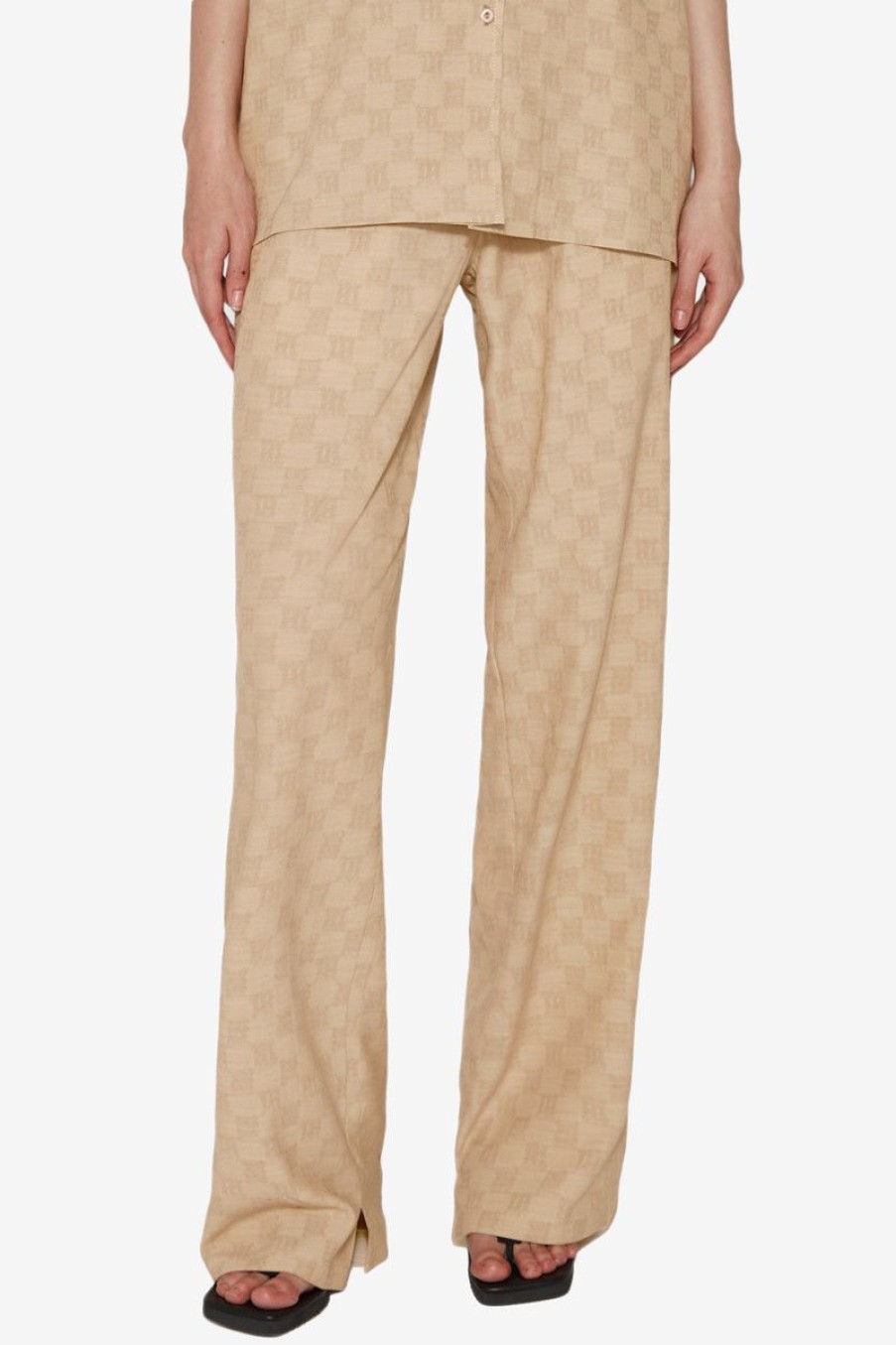 MISBHV Resort Monogram Viscose Wool Relaxed Trousers Beige Clearance