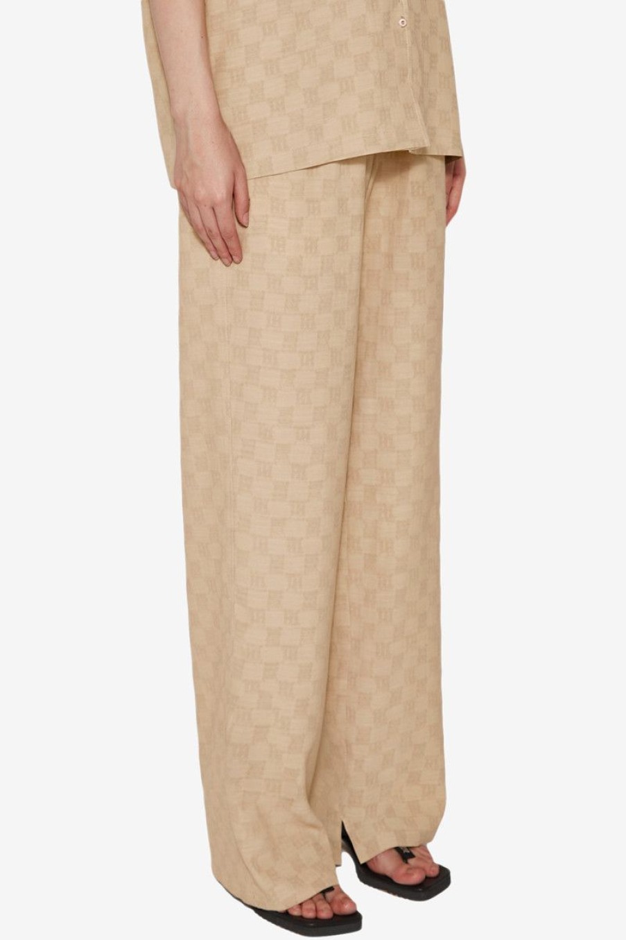 MISBHV Resort Monogram Viscose Wool Relaxed Trousers Beige Clearance