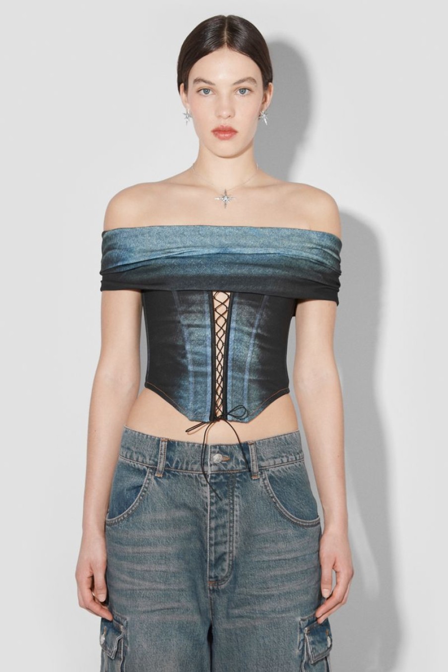 MISBHV Denim Poly Laced Off Shoulder Corset Mlc Best