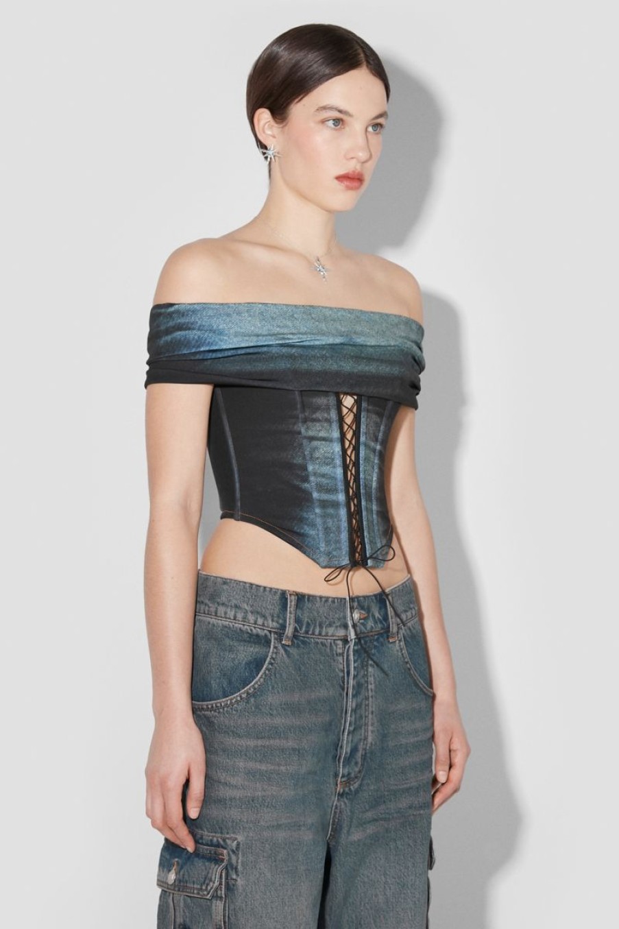 MISBHV Denim Poly Laced Off Shoulder Corset Mlc Best